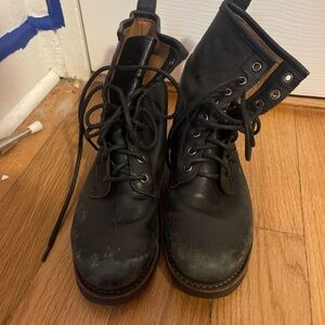 Frye Black Leather Women's Lace Up Boots